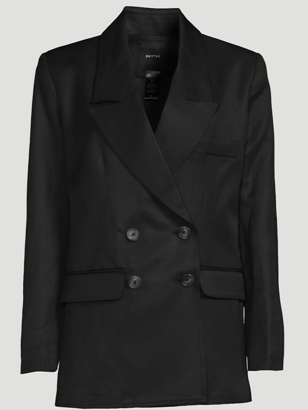 Smythe Black Double-Breasted Linen Blazer with Gold Buttons